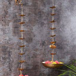 Amaya Decors Set Of 2 Gold-Toned Flower Hanging Urli With Stand-image-57