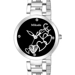 Mikado Women Black Dial & Silver Stainless Steel Straps Analogue Watch Black Dil Chain-image-107