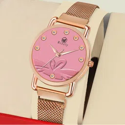 Septem Women Pink Embellished Dial & Rose Gold Toned Stainless Steel Bracelet Style Straps Analogue Watch SP-143.Pink-Septem-Pinkv-image-129