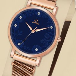 Septem Women Blue Dial & Rose Gold Toned Bracelet Style Straps Analogue Watch SP-147-image-130