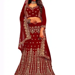MANVAA Embroidered Velvet Semi-Stitched Lehenga & Unstitched Blouse With Dupatta-picture-35