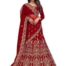 MANVAA Embroidered Beads And Stones Semi-Stitched Lehenga & Unstitched Blouse With Dupatta-picture-14