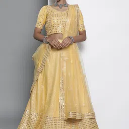 Fusionic Embroidered Mirror Work Semi-Stitched Lehenga & Unstitched Blouse With Dupatta-image-50