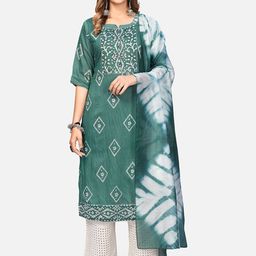 Vbuyz Women Turquoise Blue & hookers green Bandhani Dyed Flared Sleeves Kurta-picture-48