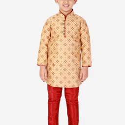 Pro-Ethic STYLE DEVELOPER Boys Beige & Brown Printed Jacquard Straight Kurta with Pyjamas-picture-48