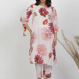 W Floral Printed Regular Thread Work Pure Cotton Kurta with Trousers-image-60