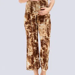 Mom For Sure by Ketki Dalal Women Brown Tie and Dye Printed Relaxed Straight Leg High-Rise Easy Wash Trousers-image-7