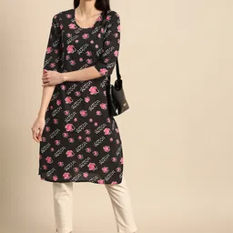 Anouk Women Pure Cotton Floral Printed Three Quarter Sleeves Straight Kurta-image-99