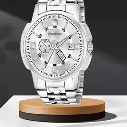 WATCHSTAR Men Patterned Stainless Steel Analogue Watch Double window Silver1-10