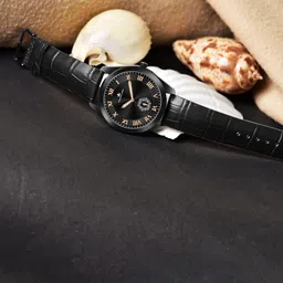 Franklord Men Brass Embellished Dial & Leather Bracelet Style Straps Analogue Watch F-138 BLBLG A-9