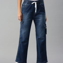 SHOWOFF Women Blue Wide Leg High-Rise Low Distress Heavy Fade Stretchable Jeans-image-39