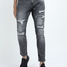 HIGHLANDER Men Charcoal Grey Tapered Fit Highly Distressed Heavy Fade Stretchable Jeans-image-40