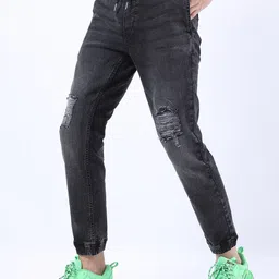 HIGHLANDER Men Charcoal Jogger Mildly Distressed Light Fade Stretchable Jeans-image-66