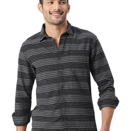 SNX Horizontal Striped Classic Tailored Fit Pure Cotton Casual Shirt-image-58