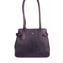 Hidesign Aubergine Snakeskin Textured Leather Handcrafted Structured Shoulder Bag-20