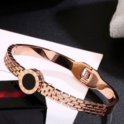 Jewels Galaxy Women Rose Gold-Plated Stainless Steel Bangle-Style Bracelet-image-91