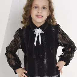 Peppermint Tie-Up Neck Lace Shirt Style Top-image-90