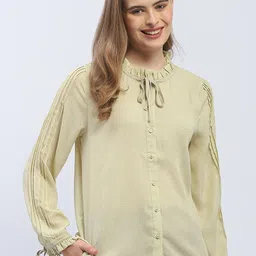 Madame Geometric Printed Tie-Up Neck Cuffed Sleeves Shirt Style Top-11
