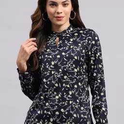Monte Carlo Floral Printed Keyhole Neck Cuffed Sleeves Casual Top-image-34