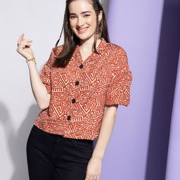 CLEMIRA Abstract Printed Shirt Style Top-28