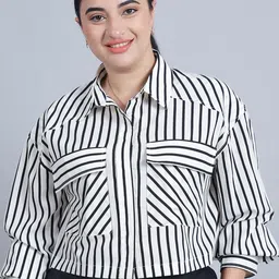 Baawri Cuffed Sleeves Shirt Style Crop Top-image-64