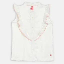 Blue Giraffe Girls White Self Design Shirt Style Top-picture-20
