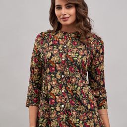Shedika Floral Printed Mandarin Collar Shirt Style Top-picture-42