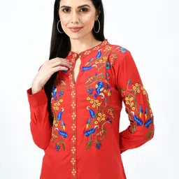 TAARAA Floral Printed Mandarin Collar Shirt Style Top-picture-12