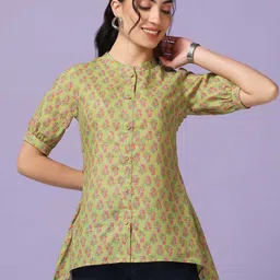 FASHION DREAM Floral Print Band Collar Shirt Style Top-image-17