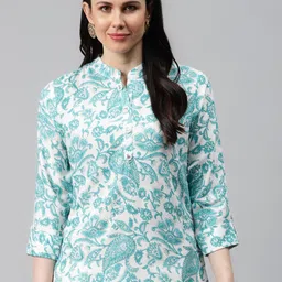 HIGHLIGHT FASHION EXPORT Floral Printed Mandarin Collar Shirt Style Top-image-49
