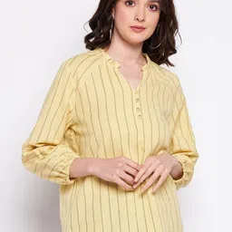 Madame Striped Mandarin Collar Shirt Style Top-11