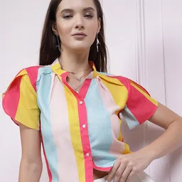 Athena Immutable Pink Striped Linen Shirt Style Top-image-70