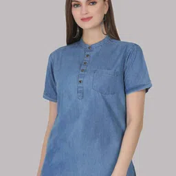 SAAKAA Mandarin Collar Cotton Denim Shirt Style Top-picture-36