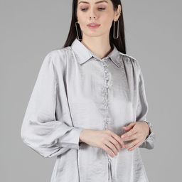 Amagyaa Women Silver-Toned Satin Shirt Style Top-image-21