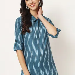 KALINI Print Roll-Up Sleeves Cotton Shirt Style Top-image-60
