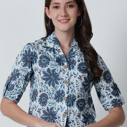 Feel Clath Women Floral Print Mandarin Collar Organic Cotton Shirt Style Top-image-60