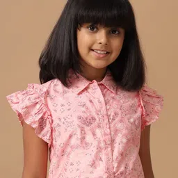 UNDER FOURTEEN ONLY Girls Floral Printed Flutter Sleeve Cotton Shirt Style Top-picture-51