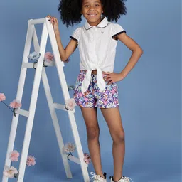 One Friday Girls Pure Cotton Cap Sleeves Top with Edge Lace-image-59