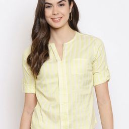 Mayra Round Neck Vertical Checked Roll-Up Sleeves Pure Cotton Shirt Style Top-image-25