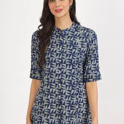 Divena Floral Printed Mandarin Collar Shirt Style Top-image-94