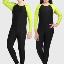 ROVARS Unisex Kids Fluorescent Green & Black Colourblocked Swimwear-picture-51