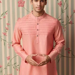 Ode by House of Pataudi Mandarin Collar Summer Sheers Cotton Straight Kurta-image-7
