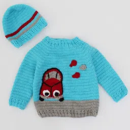 Woonie Unisex Kids Blue & Brown Humour and Comic Pullover with Applique Detail-image-38