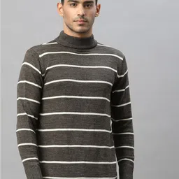 Style Quotient Men Brown & White Striped Long sleeve Pullover-6