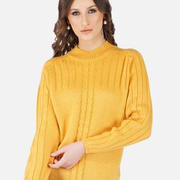 JoE Hazel Women Mustard Cable Knit Ribbed Pullover Sweater-94