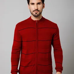 Cantabil Striped Mock Collar Acrylic Front-Open Sweater-picture-14
