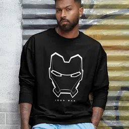 The Souled Store Black Iron Man Power Mode Print Oversized Sweatshirt-image-20