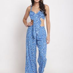 EROTISSCH Women Blue & White Floral Printed Beachwear Cover Up Set-image-20