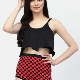 CUKOO Polka Dot Printed Comfort-Fit Swimwear Tankini-image-67