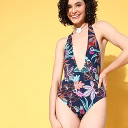 Berrylush Women Navy Blue Floral Swimwear-image-79